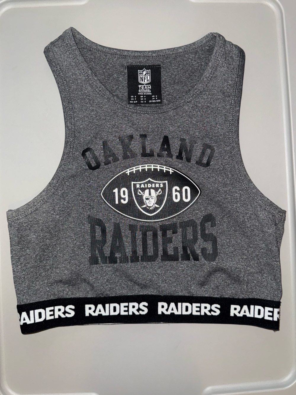 Oakland Raiders Grey Graphic crop top sports bra